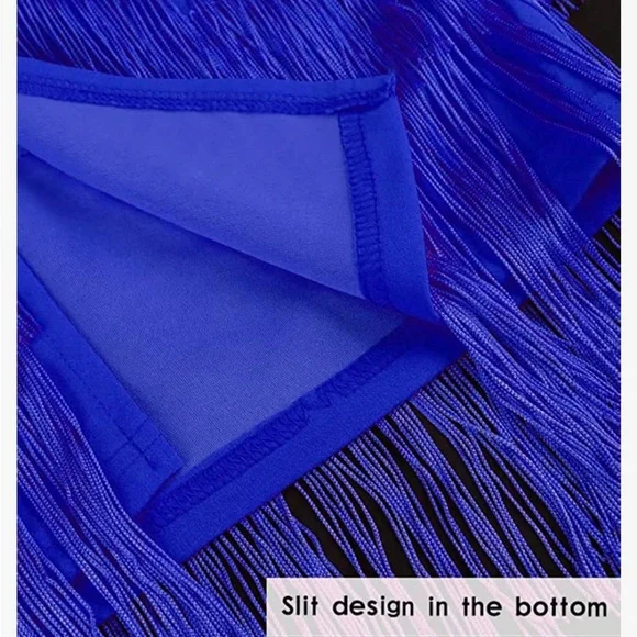 Elegant Blue Fringe Midi Skirt - Picture 6 of 6